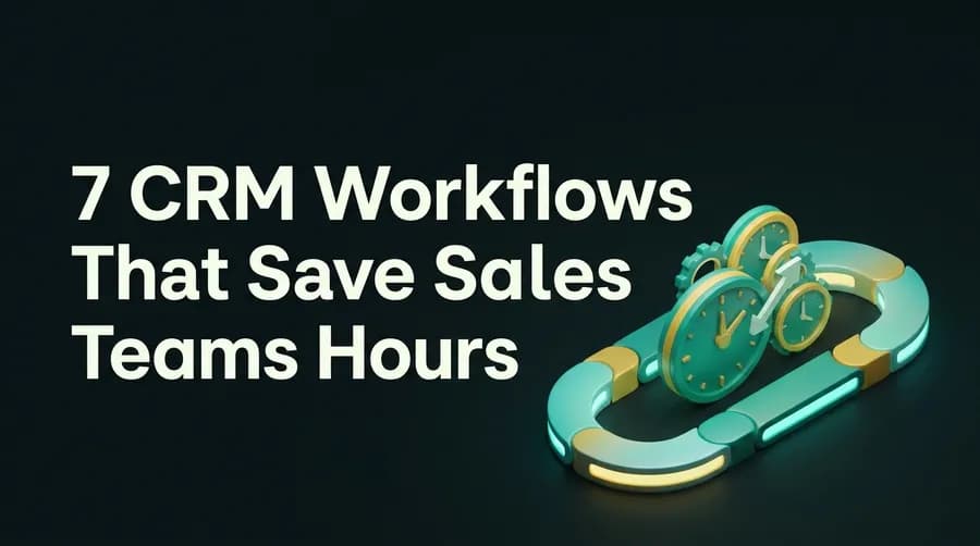 Isometric 3D cover with the title “7 CRM Workflows That Save Sales Teams Hours”