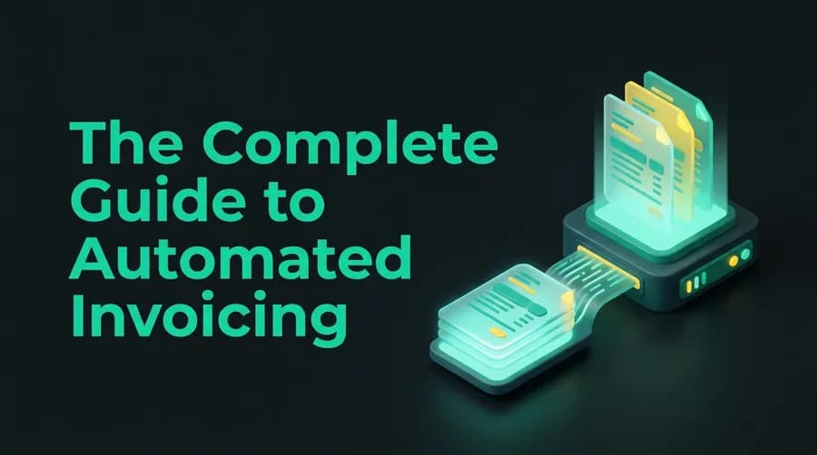 Isometric 3D cover with the title “The Complete Guide to Automated Invoicing”